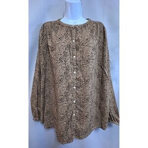 Old Navy Button Down Shirt Blouse Long Sleeve Leopard Print Brown Women's‎ Sz XL